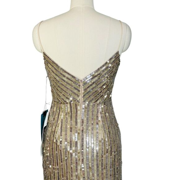 Mac Duggal 10817 Sequin Spaghetti Strap Gold Formal Gown | Size 2 - Picture 9 of 12